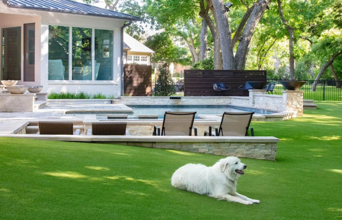 Pet-friendly artificial grass in backyard with dog in Kennewick, WA